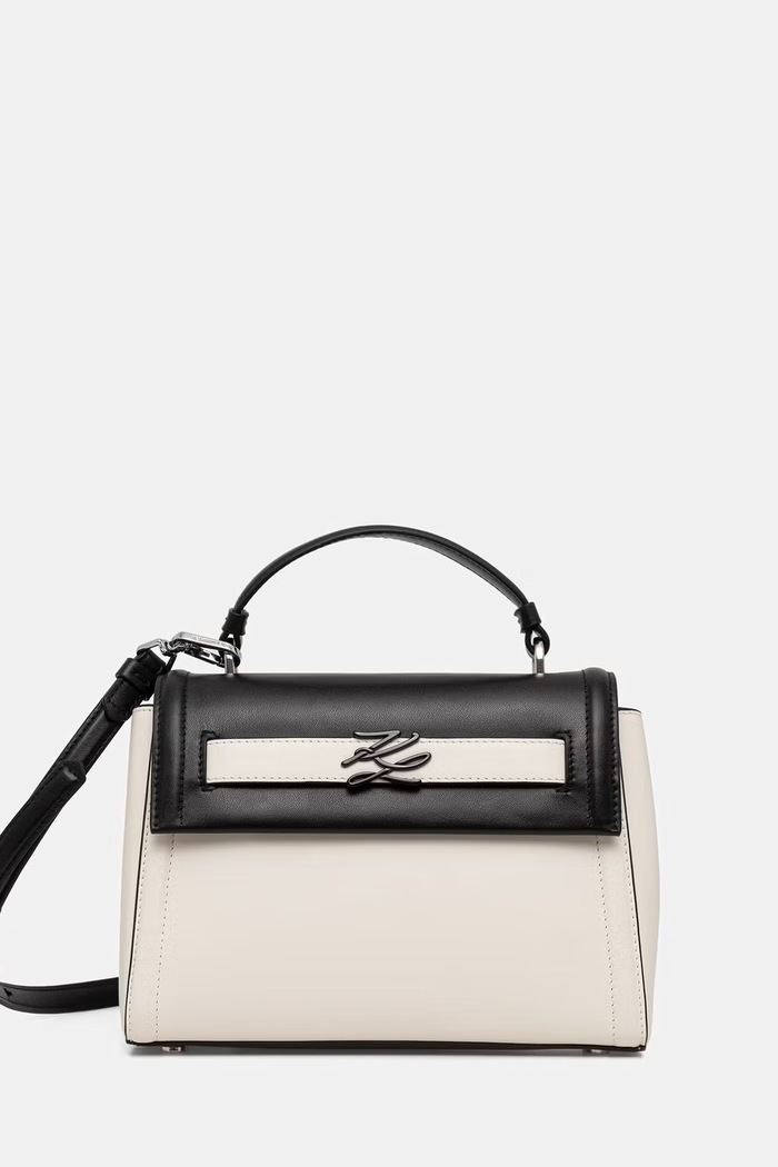 Karl Lagerfeld dámska kožená bagetová kabelka K/AUTOGRAPH biela B2W30237