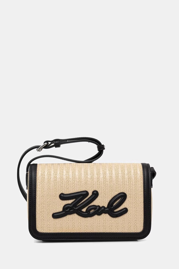 Karl Lagerfeld torebka crossbody damska pleciona K/SIGNATURE beżowy B2W30089