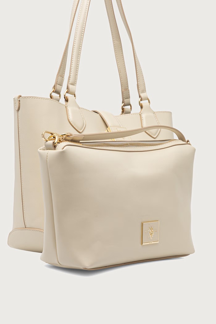 Kabelka typu shopper dámska z imitácie kože MARGARET U.S. Polo Assn. béžová BEUMF9044WVP
