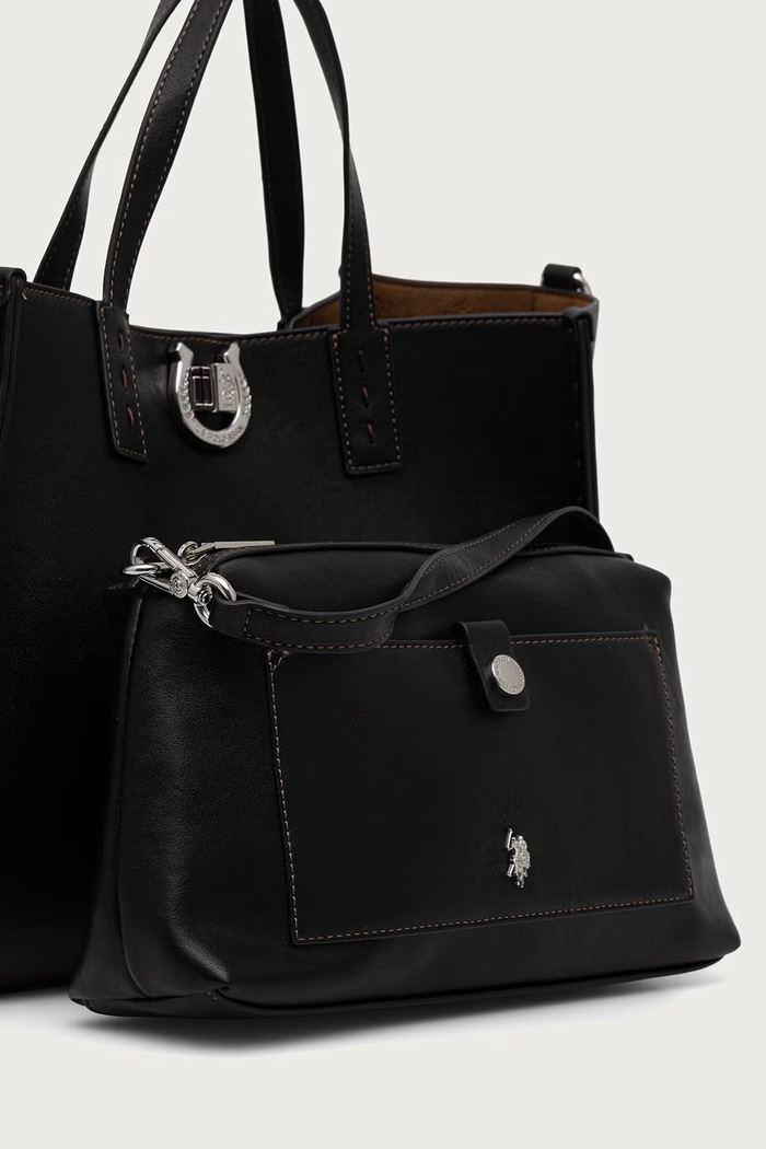 Torebka shopper damska z imitacji skóry MIDDLETON U.S. Polo Assn. BIU0M8869WVP czarny