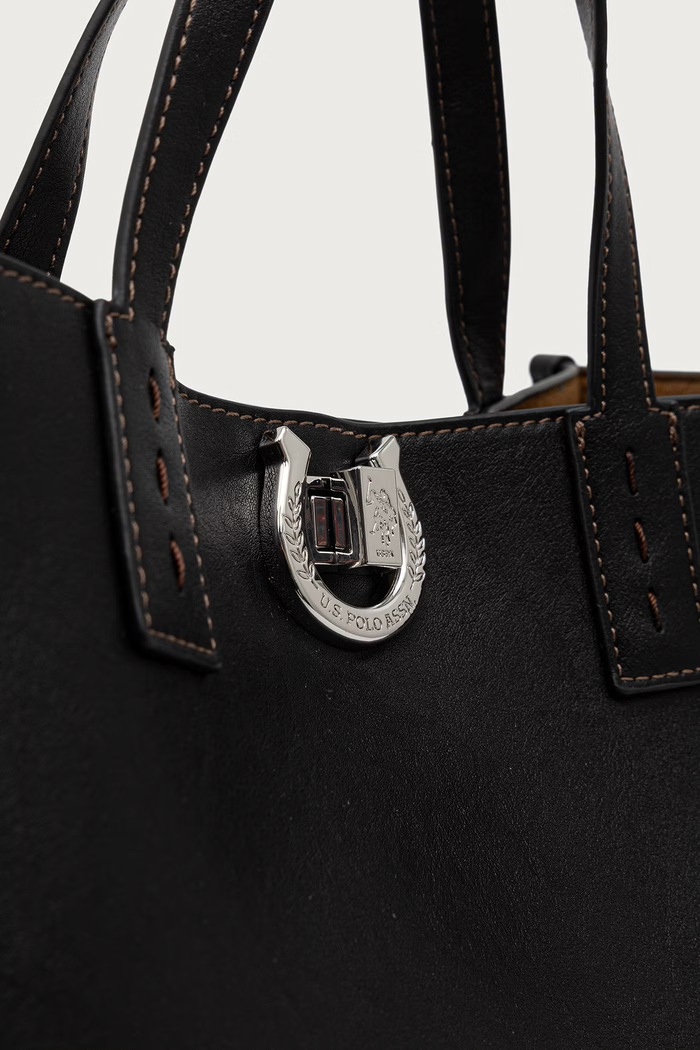Torebka shopper damska z imitacji skóry MIDDLETON U.S. Polo Assn. czarny BIU0M8869WVP
