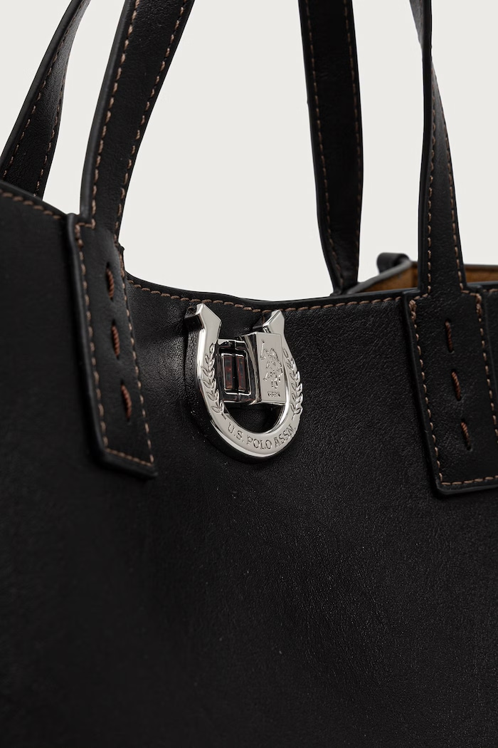 Torebka shopper damska z imitacji skóry MIDDLETON U.S. Polo Assn. czarny BIU0M8869WVP