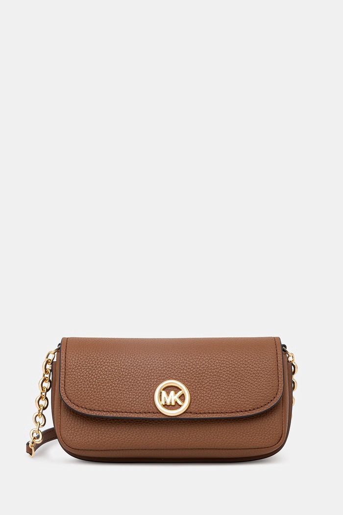 Kožená kabelka MICHAEL Michael Kors nášivka hnedá 32S6GY5C5L