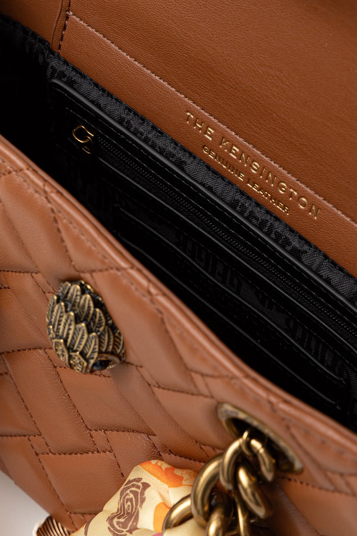 Kurt Geiger London dámska kožená crossbody kabelka Kensington 4376836109 hnedá