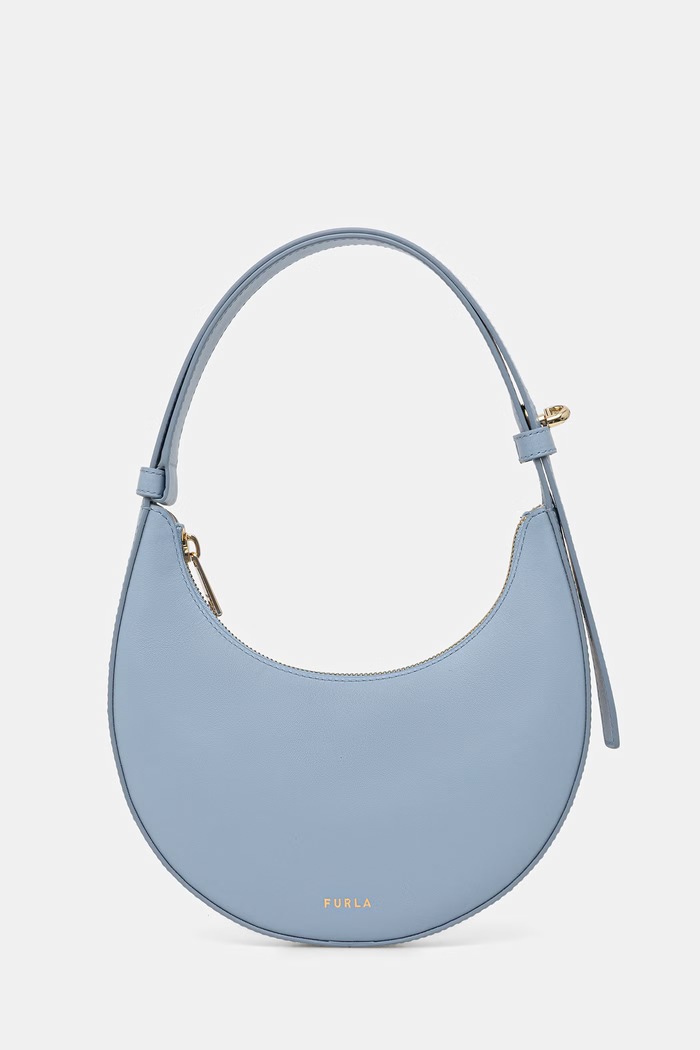 Γυναικεία δερμάτινη τσάντα κρουασάν Furla Deliza Mini Shoulder Bag μπλε WE00649.AX0733.CDZ00