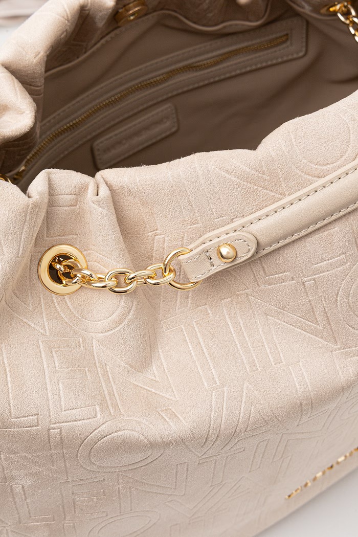 Valentino Bags torebka shopper damska z imitacji zamszu MAXI VBS9U701 beżowy