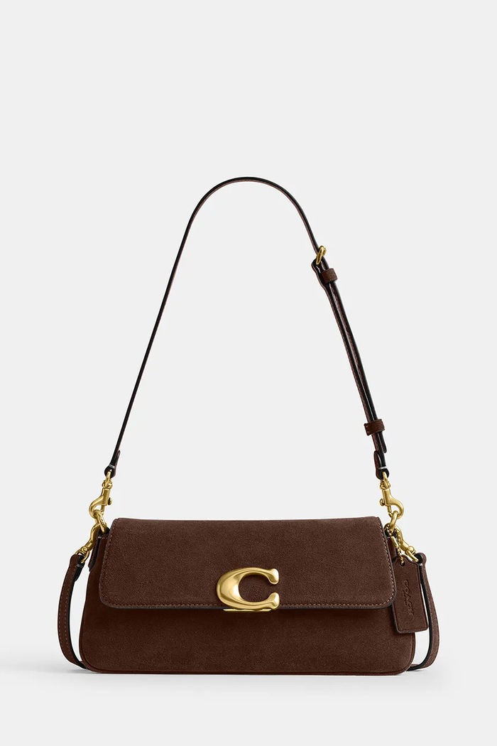 Coach torebka crossbody damska zamszowa Suade Jet Shoulder Bag brązowy CDZ74