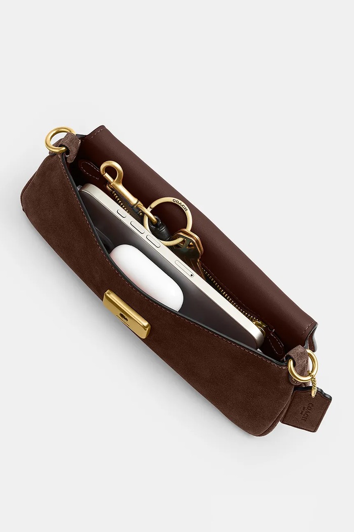 Coach torebka crossbody damska zamszowa Suade Jet Shoulder Bag CDZ74 brązowy