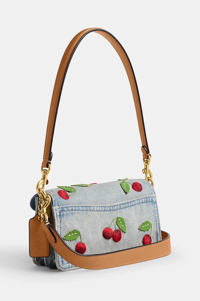 Coach geantă crossbody pentru femei, din piele Cherry Embroidered Denim Tabby 20 albastru CDZ33