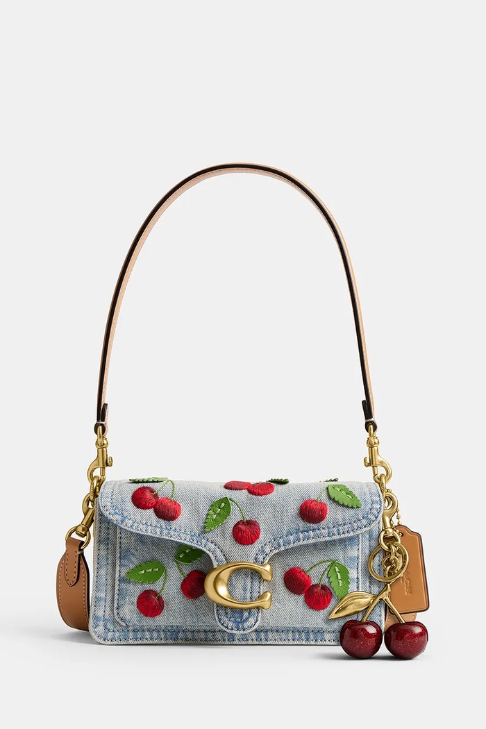Coach geantă crossbody pentru femei, din piele Cherry Embroidered Denim Tabby 20 CDZ33