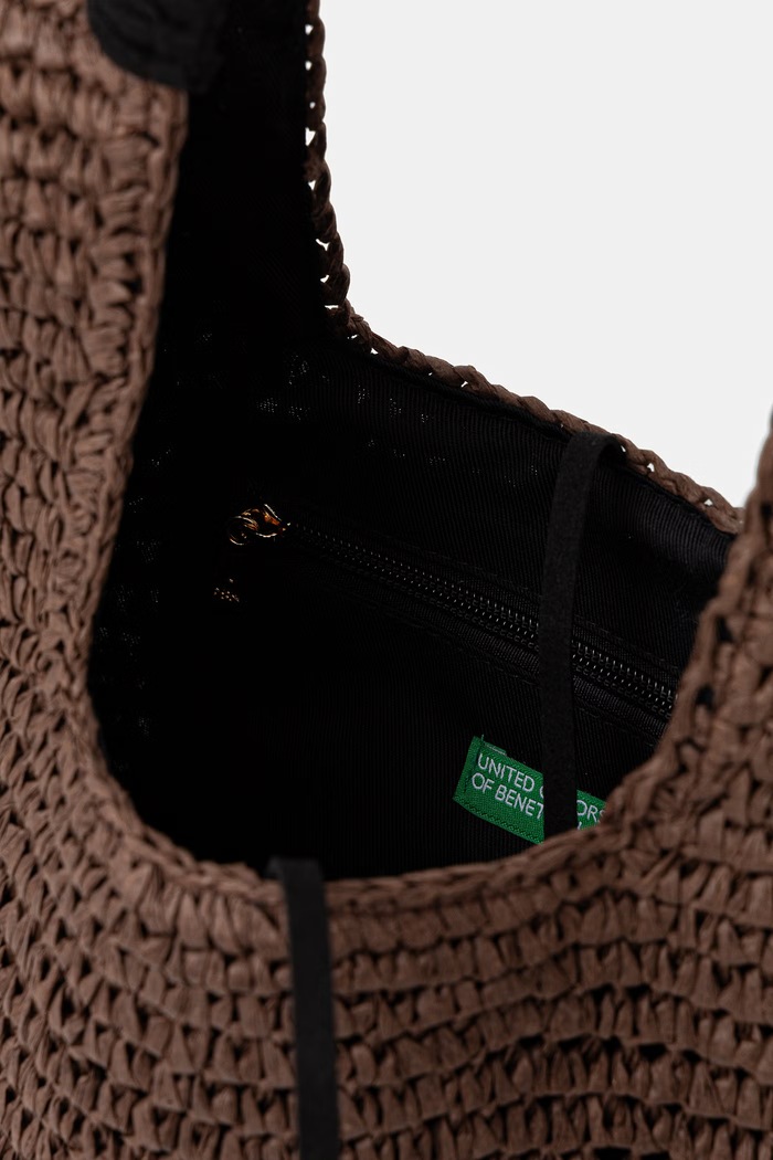 United Colors of Benetton torebka hobo damska pleciona 69GMVY02P brązowy