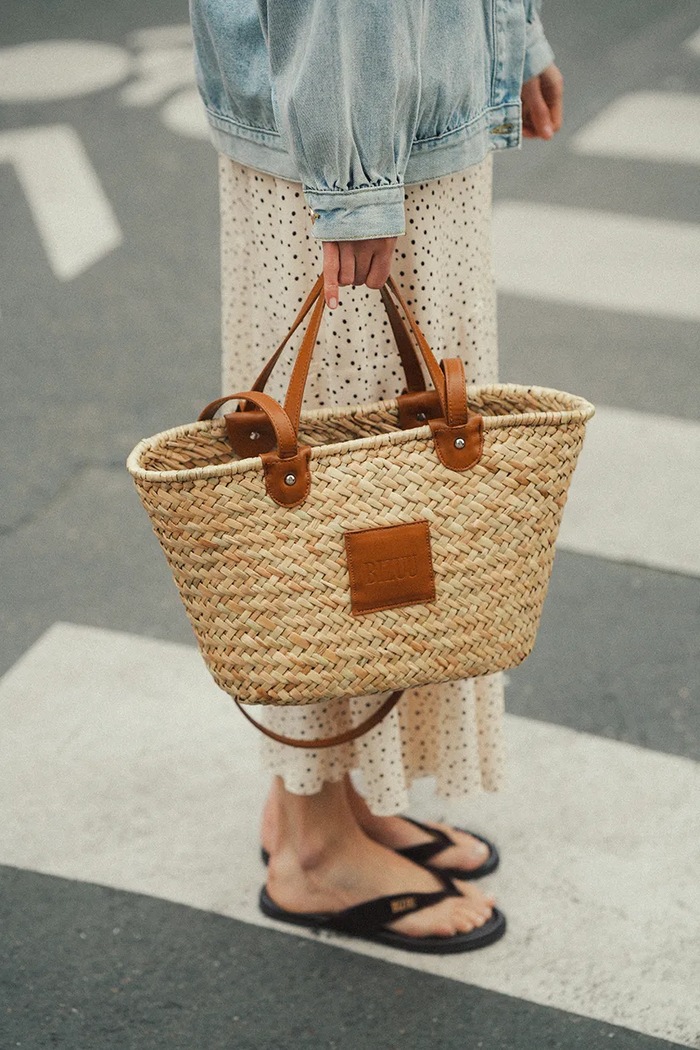 BIZUU torebka shopper damska pleciona BASKETTE.BEZOWY