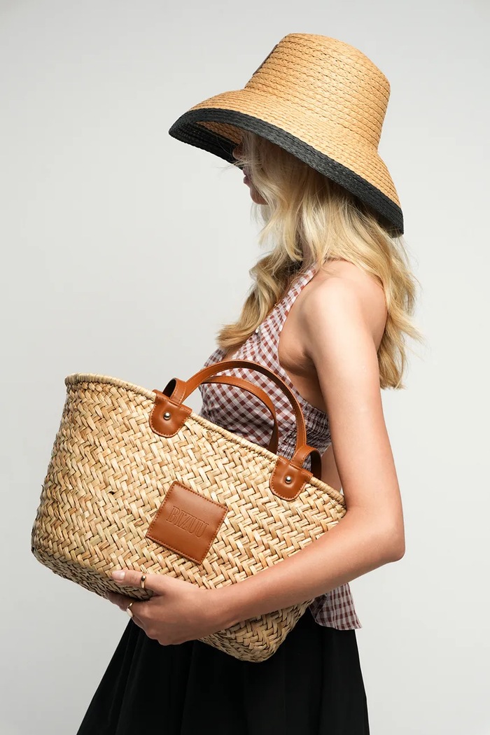 BIZUU torebka shopper damska pleciona BASKETTE.BEZOWY