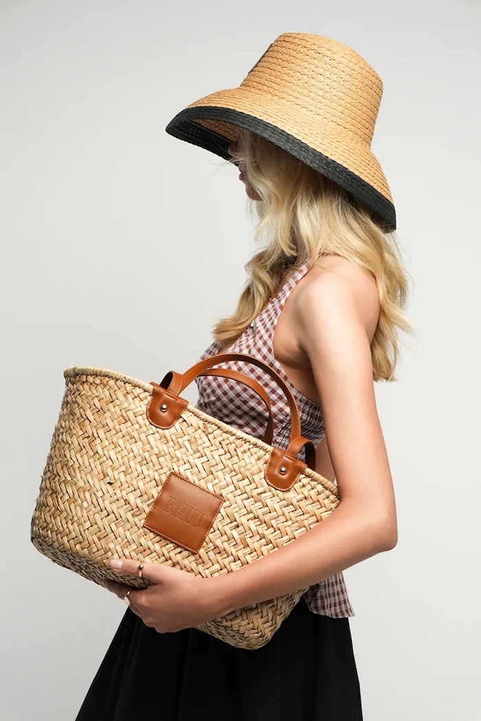 BIZUU torebka shopper damska pleciona BASKETTE.BEZOWY