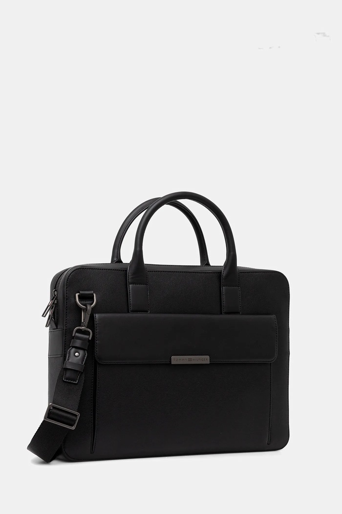 Usnjena torba za prenosnik Tommy Hilfiger 40 x 29,5 x 6 cm AM0AM13993 črna SS26