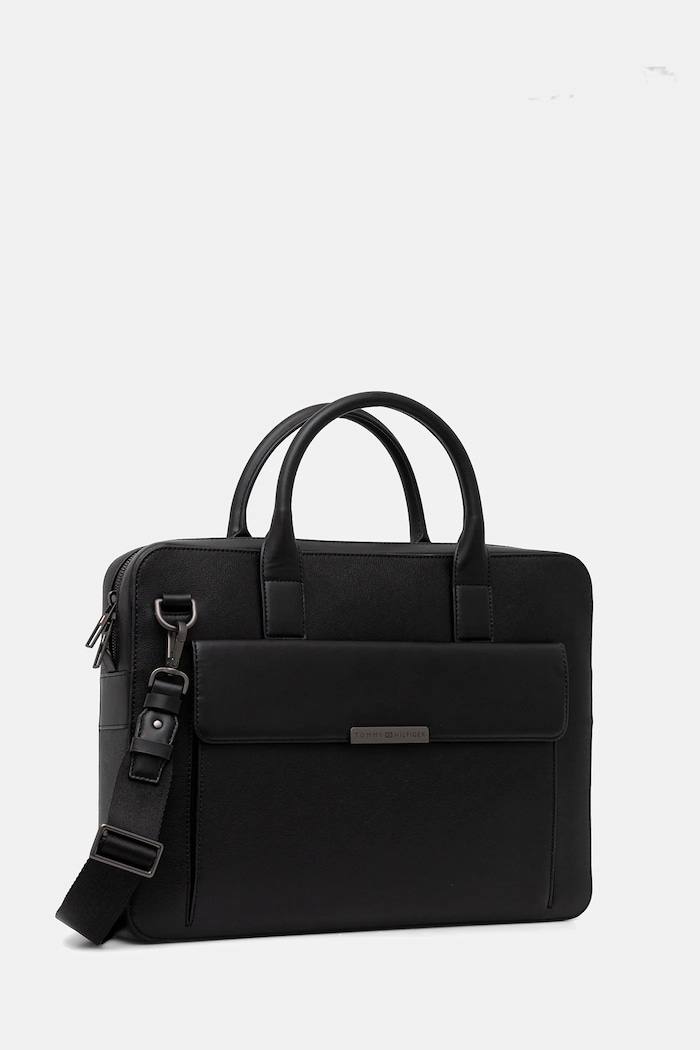 Usnjena torba za prenosnik Tommy Hilfiger 40 x 29,5 x 6 cm AM0AM13993 črna SS26