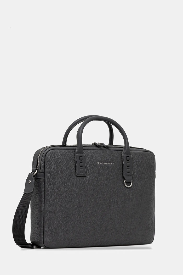 Kožená taška na notebook Tommy Hilfiger AM0AM14072 šedá SS26
