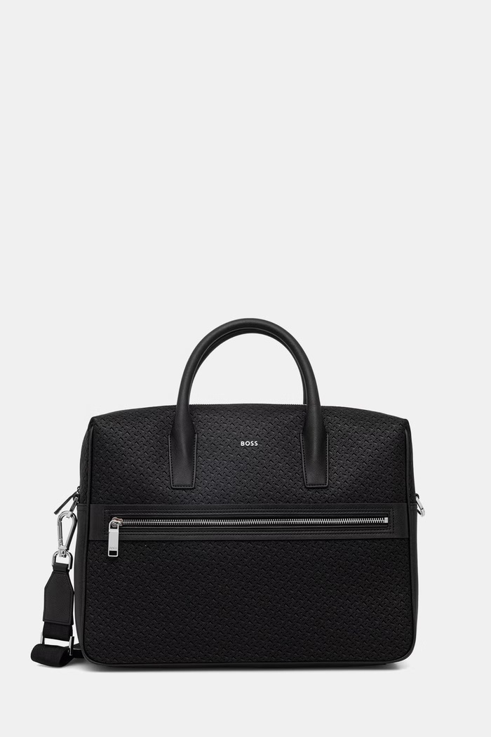 BOSS taška na notebook pánska kožená čierna 50563721