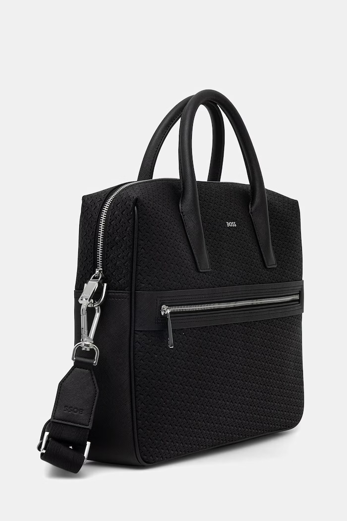 BOSS taška na notebook pánska kožená 50563721 čierna SS26