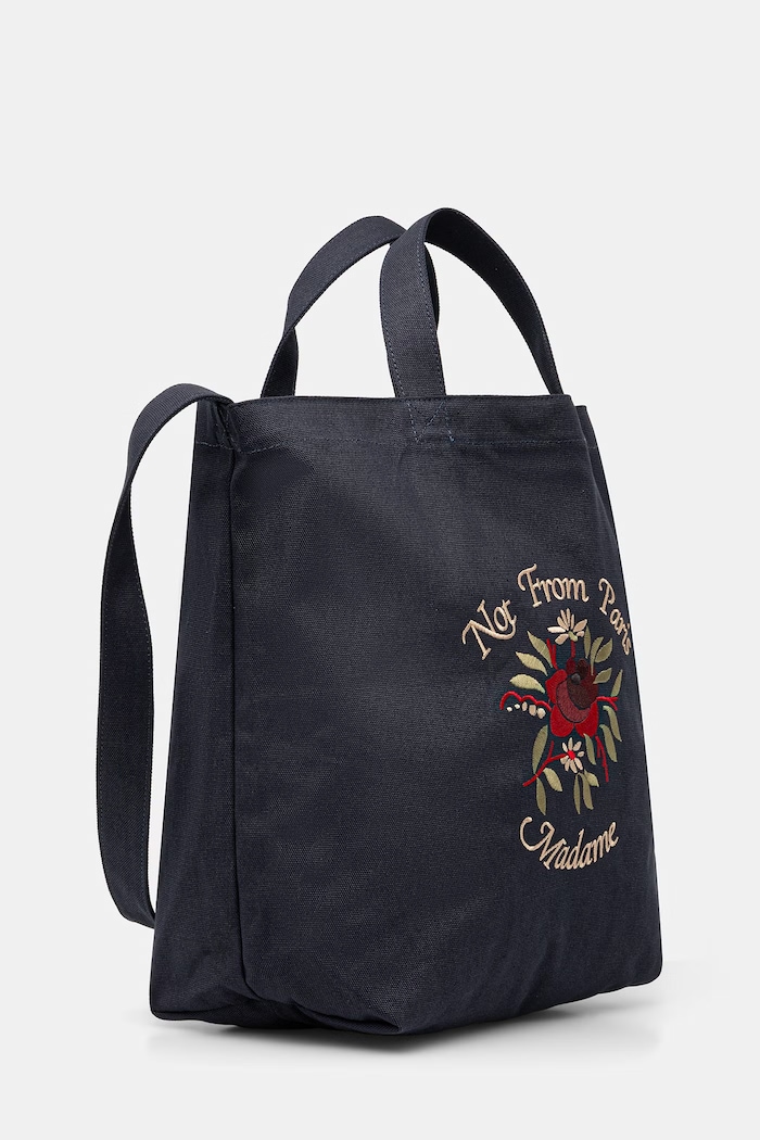 Drôle de Monsieur Sac Tote Slogan Rose borsa in cotone J.AC195.CO277.NY blu navy SS26