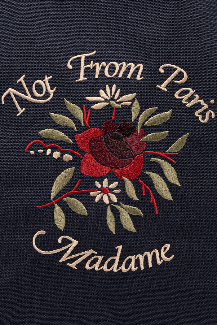 Drôle de Monsieur Sac Tote Slogan Rose borsa in cotone blu navy J.AC195.CO277.NY