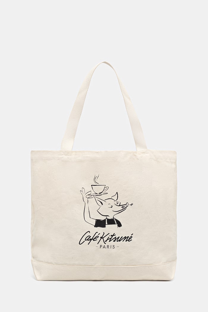 Café Kitsuné Barista Fox Women's cotton fabric bag beige QU05120WW9042