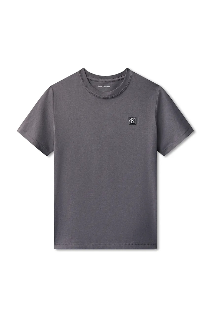 Otroška bombažna kratka majica Calvin Klein Jeans IU0IU00543.128.176.PPY2 siva SS26