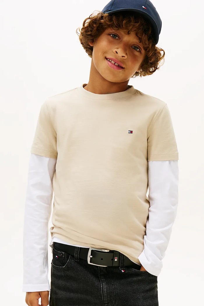 Tommy Hilfiger Tricou copii de bumbac uni bej KB0KB06879.128.176.PPY2