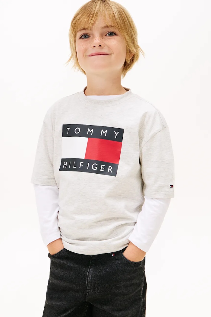 Detské bavlnené tričko Tommy Hilfiger bavlna sivá KB0KB10340.128.176.PPY2