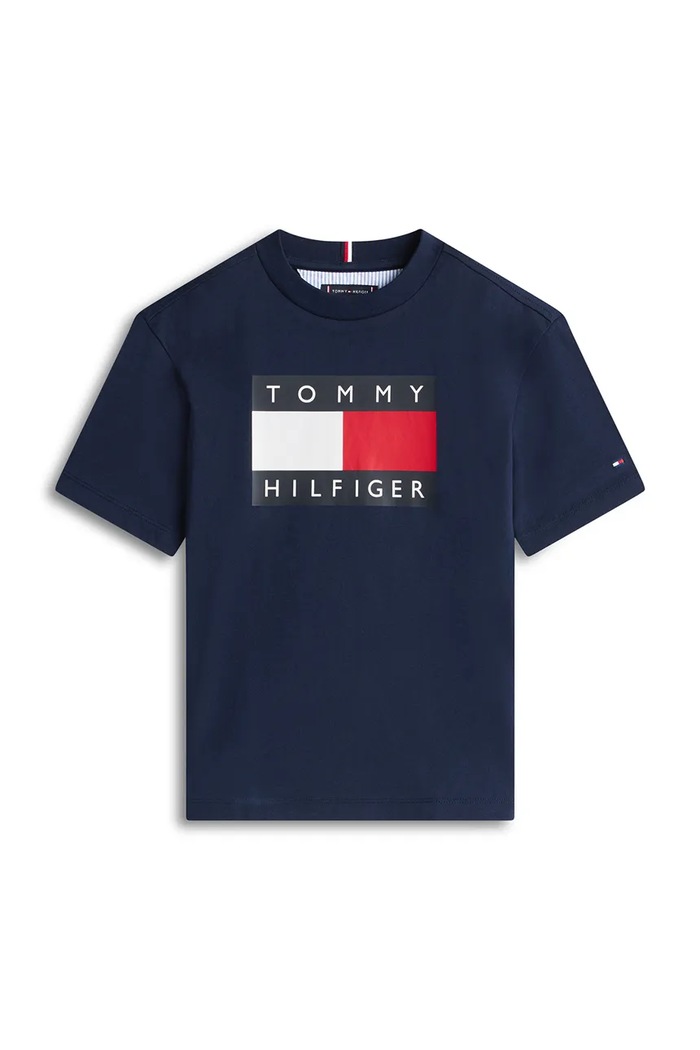 Detské bavlnené tričko Tommy Hilfiger KB0KB10340.128.176.PPY2 tmavomodrá SS26