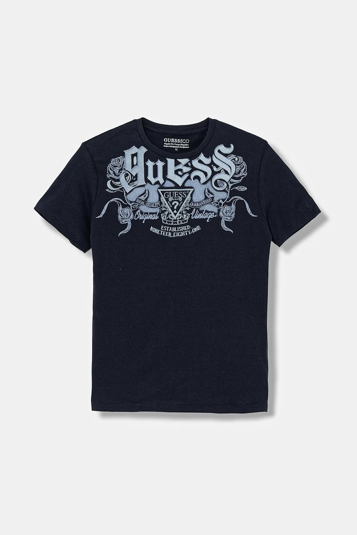 Dječja pamučna majica kratkih rukava Guess print mornarsko plava L6RI21.K8HM4.PPY2