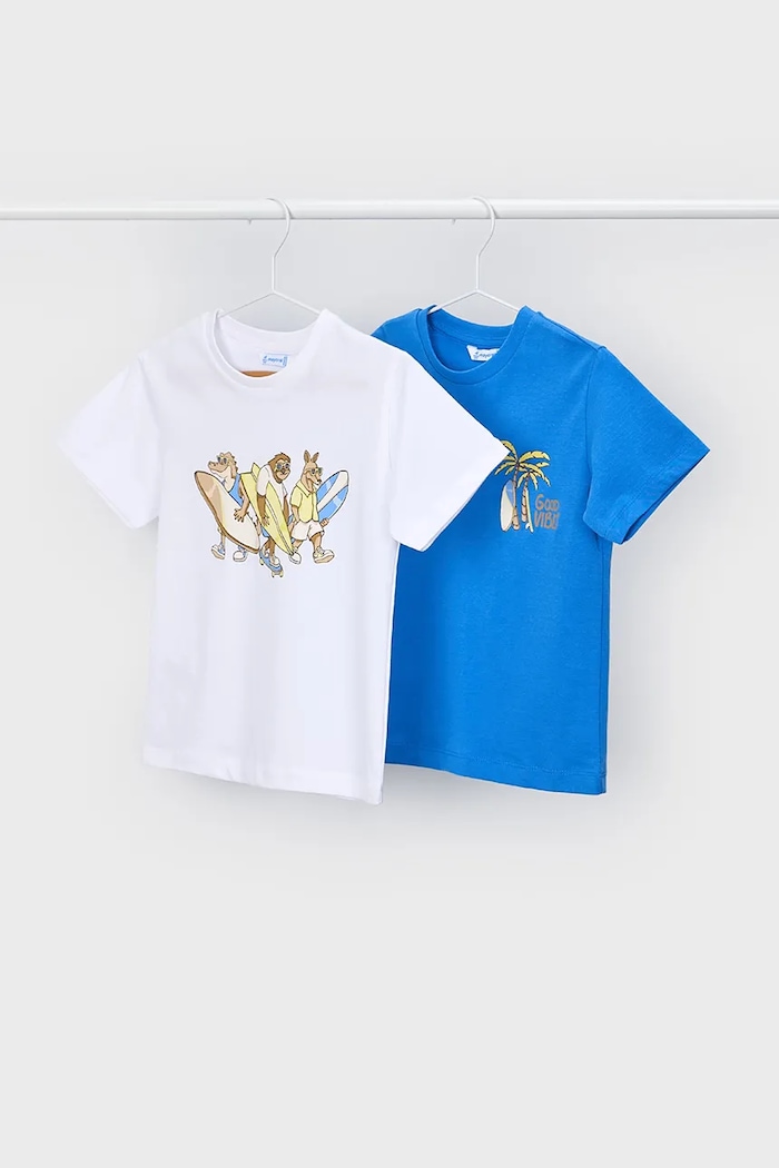 Mayoral tricou de bumbac pentru copii 2-pack print albastru 3063.5D.Mini.PPY2
