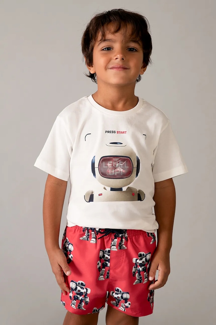 Mayoral t-shirt bawełniany dziecięcy nadruk beżowy 3065.5E.Mini.PPY2