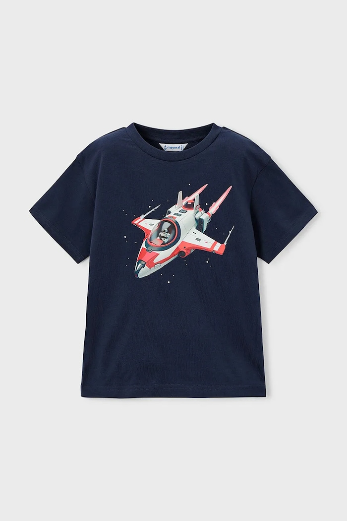 Mayoral t-shirt bawełniany dziecięcy 3067.5E.Mini.PPY2 granatowy SS26