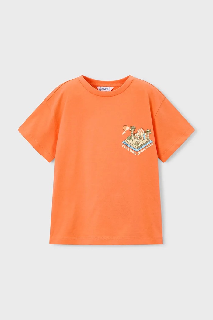 Mayoral t-shirt bawełniany dziecięcy 3078.5H.Mini.PPY2 pomarańczowy SS26