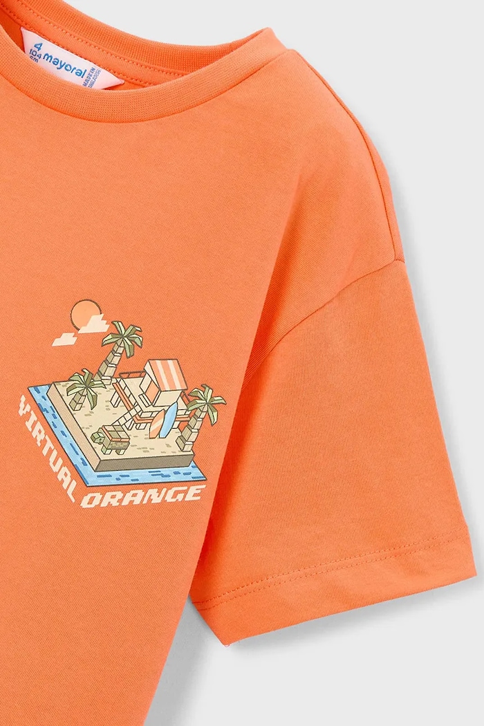 Mayoral t-shirt bawełniany dziecięcy pomarańczowy 3078.5H.Mini.PPY2