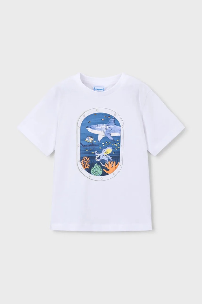 Mayoral tricou de bumbac pentru copii print alb 3079.5J.Mini.PPY2