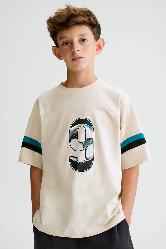 Mayoral t-shirt bawełniany dziecięcy nadruk beżowy 6032.7D.Junior.PPY2