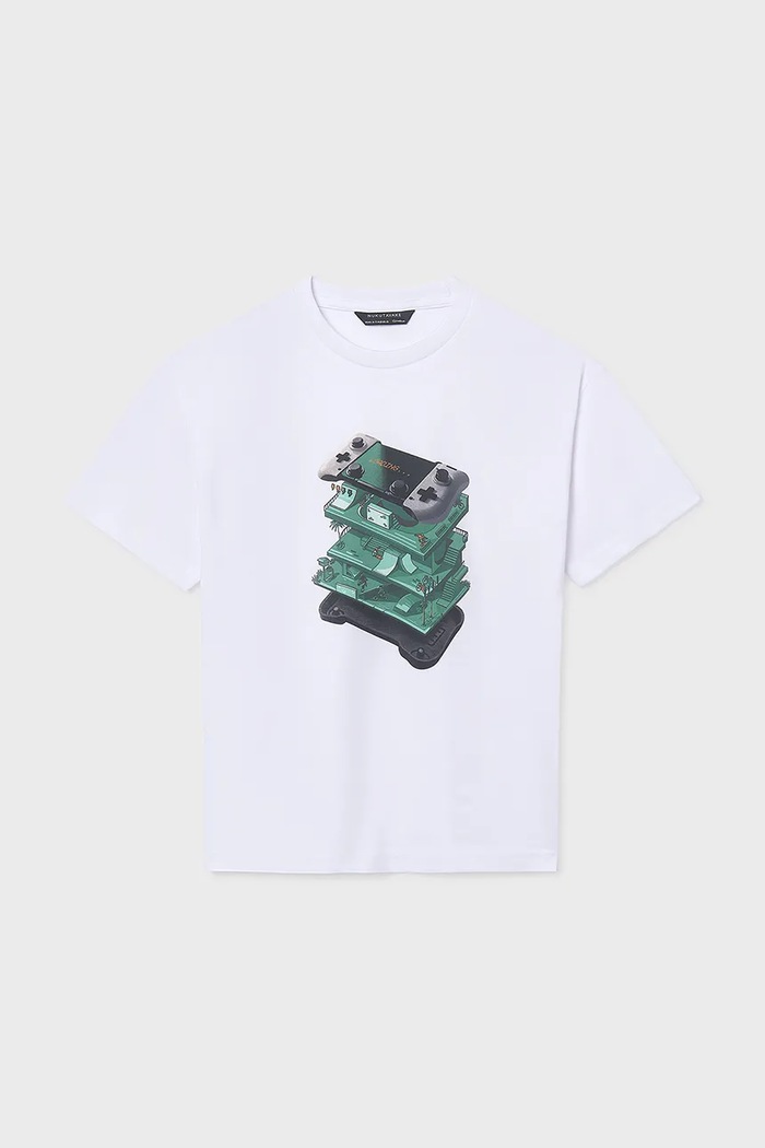 Mayoral t-shirt bawełniany dziecięcy nadruk biały 6033.7D.Junior.PPY2
