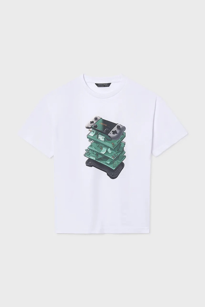 Mayoral t-shirt bawełniany dziecięcy nadruk biały 6033.7D.Junior.PPY2