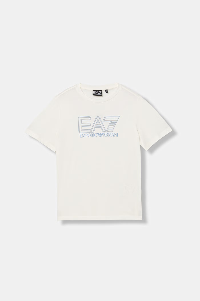 EA7 Emporio Armani t-shirt bawełniany dziecięcy nadruk beżowy 7B000295.AF10375