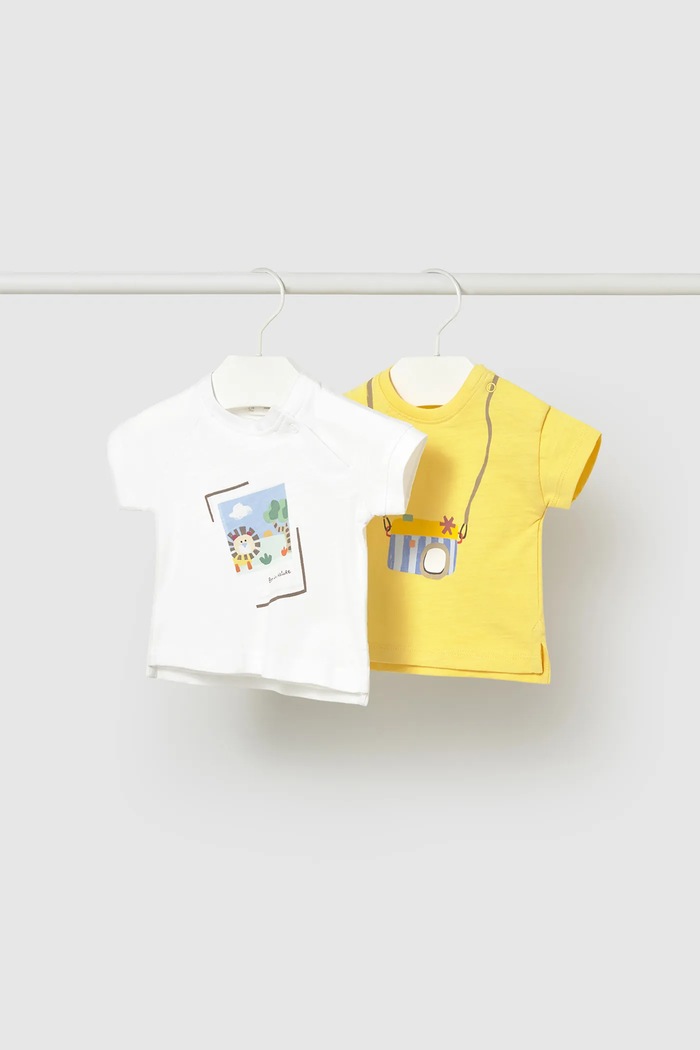 Бавовняна футболка для немовлят Mayoral Newborn 2-pack бавовна жовтий 1074.1P.Newborn.PPY2