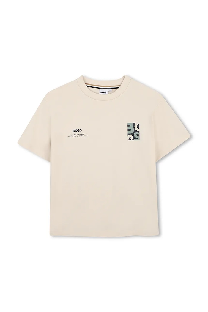 BOSS t-shirt bawełniany dziecięcy nadruk beżowy J52974.162.174