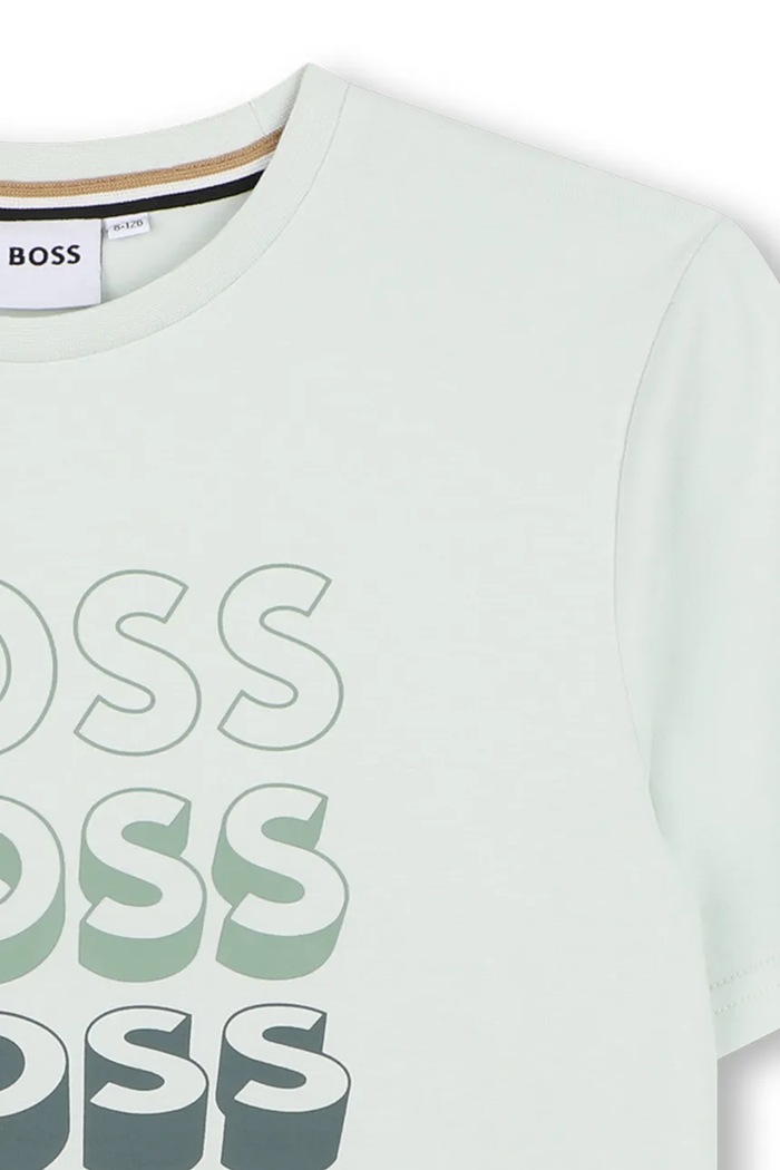 Chlapec Detské bavlnené tričko BOSS J52982.114.150 tyrkysová
