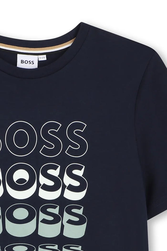 Chłopiec BOSS t-shirt bawełniany dziecięcy J52982.114.150 granatowy