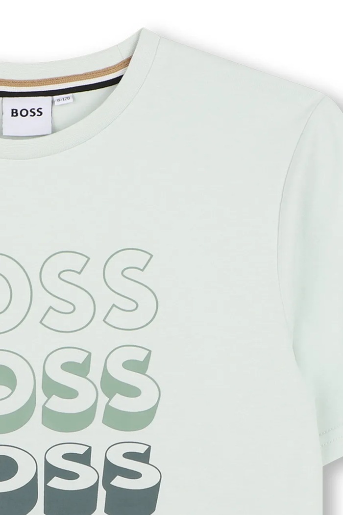 Chlapec Detské bavlnené tričko BOSS J52982.162.174 tyrkysová