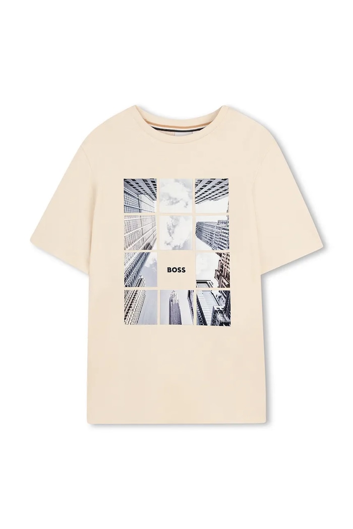 BOSS t-shirt bawełniany dziecięcy J52988.114.150 beżowy SS26