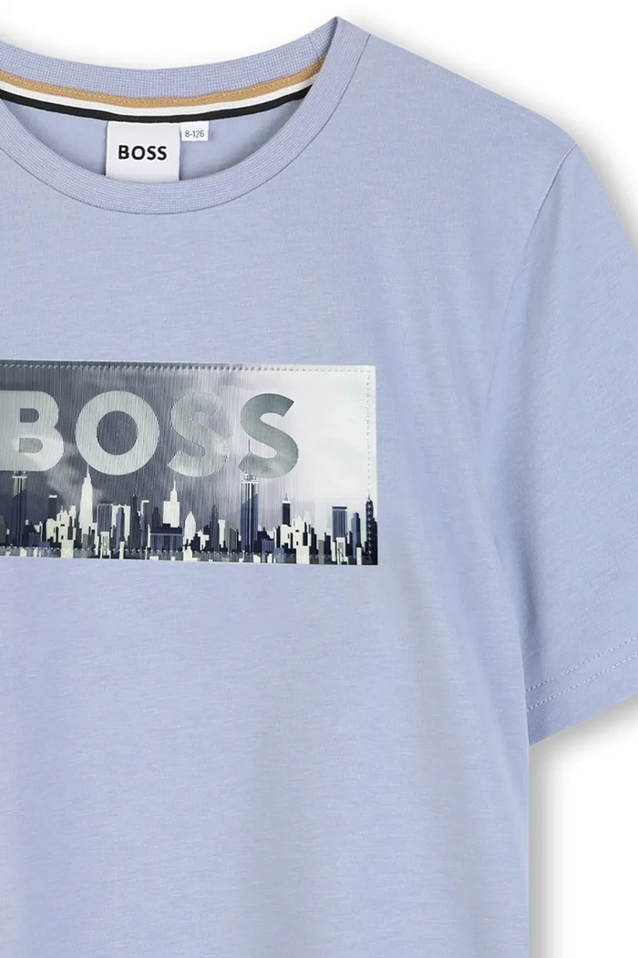 Παιδικό βαμβακερό μπλουζάκι BOSS γκρί J52989.102.108
