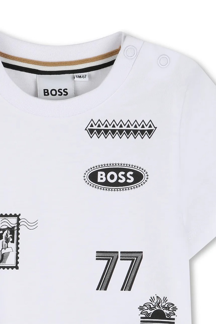 Chlapec Detské bavlnené tričko BOSS J52890.71.81 biela