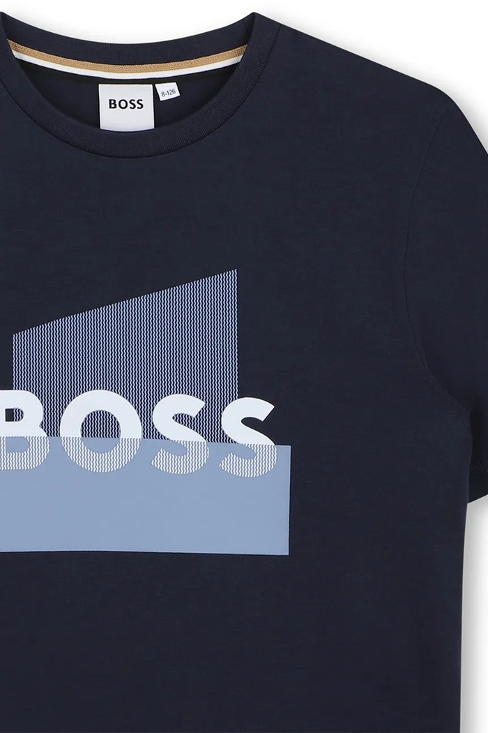 Chłopiec BOSS t-shirt bawełniany dziecięcy J52978.114.150 granatowy